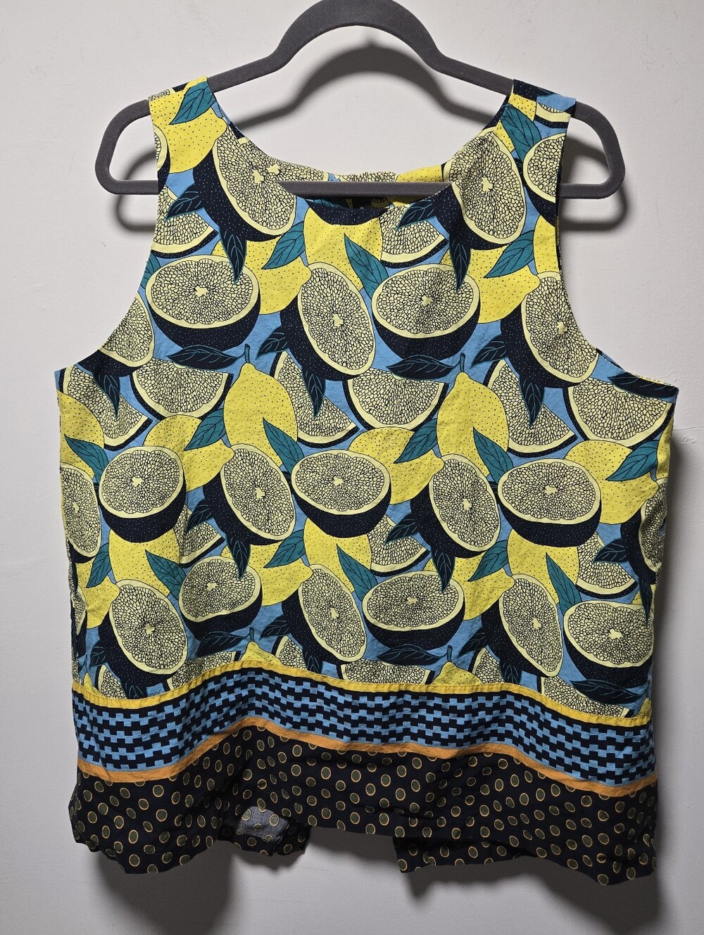 Ann Taylor Factory Lemon Blouse Tank Size XL Cotton Summer Slit Back